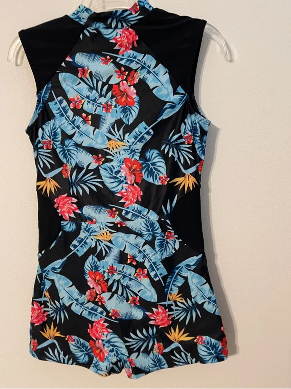 NWOT Swim Unitard Black Tropical Floral with Zip Front